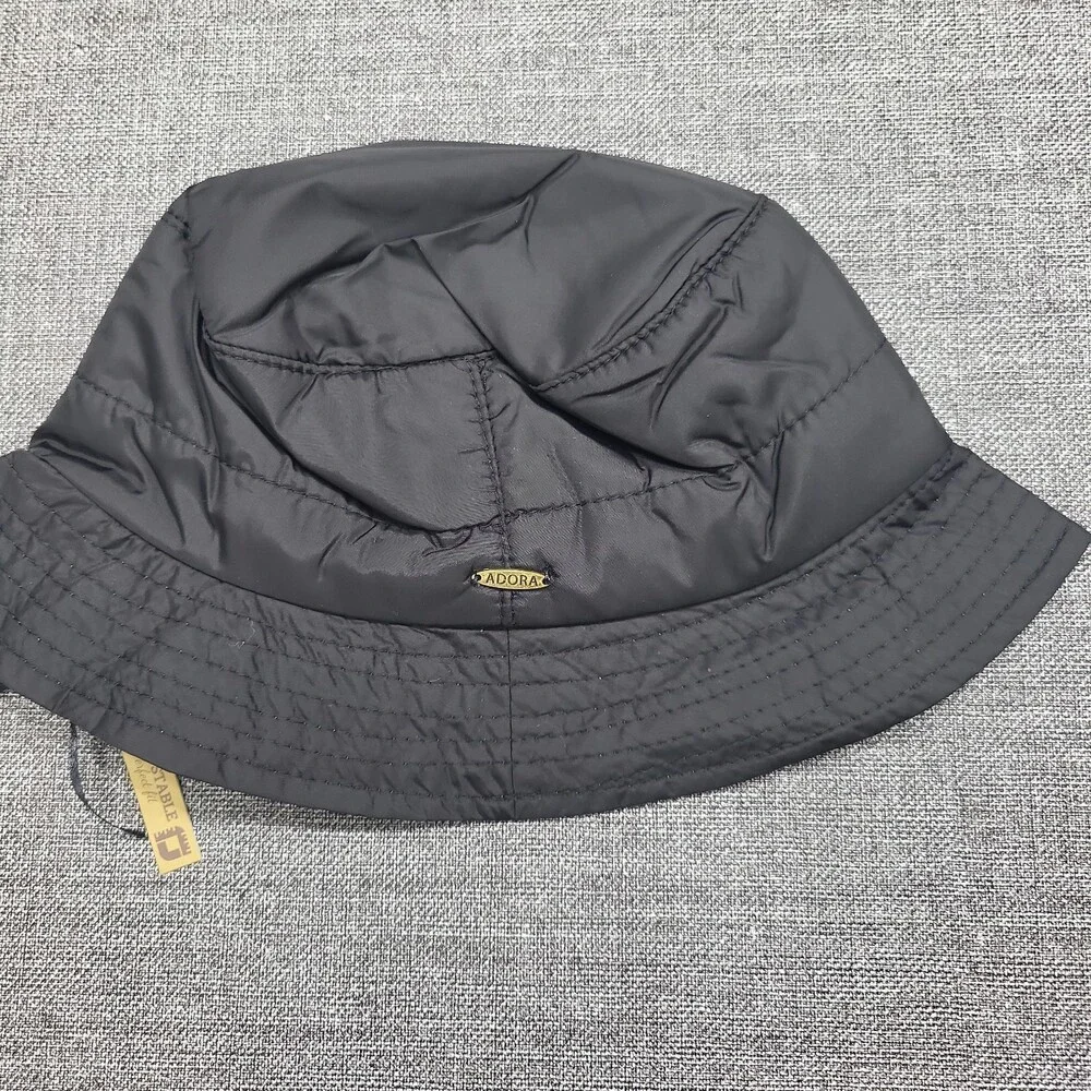 Adora Womens Black Quilted Lightweight Bucket Hat One Size